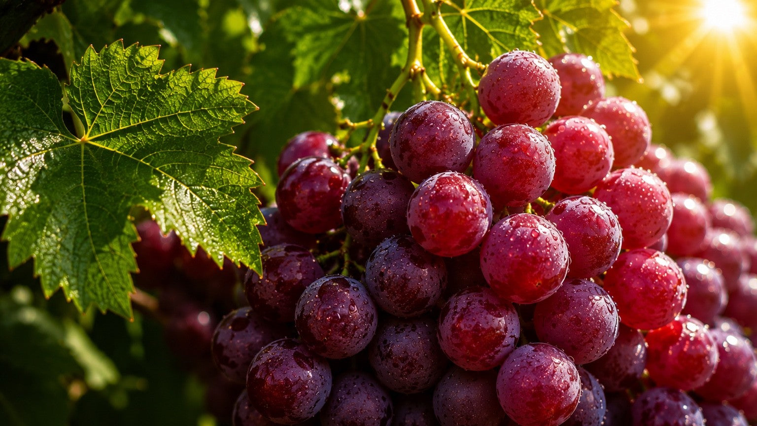Fresh red grapes in a vineyard